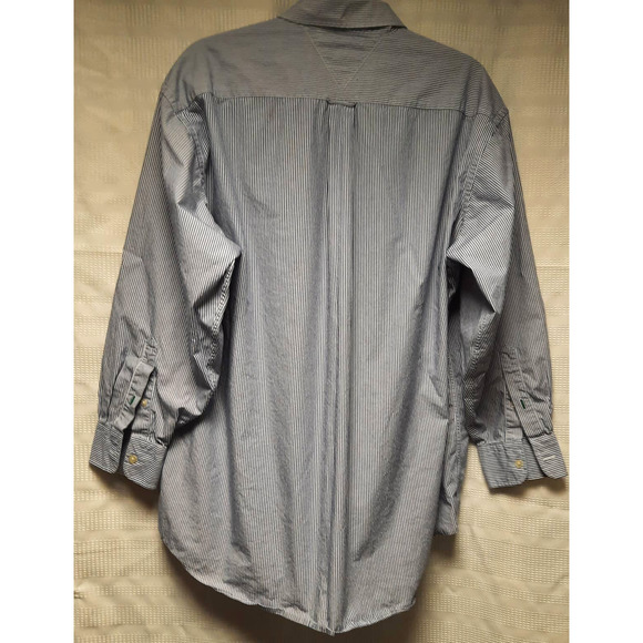 VTG TOMMY HILFIGER MEN'S 16-32 COTTON BUTTON DOWN BLUE STRIPE LONG SLEEVE SHIRT - Picture 5 of 8